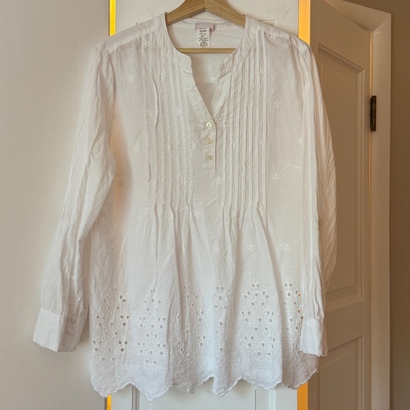 Vintage Tops - American Sweetheart White Embroidered 100% Cotton Tunic Blouse — Size L